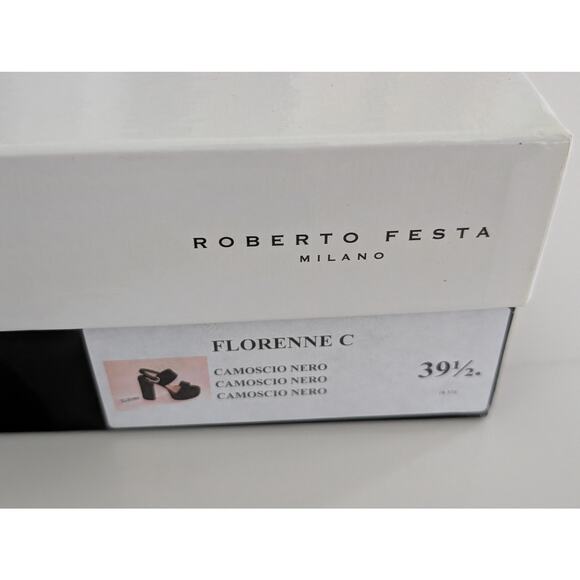 NIB Roberto Festa Milano Suede Sandals Black  EU39.5 US 9.5 120mm Heels Italian - Picture 9 of 9